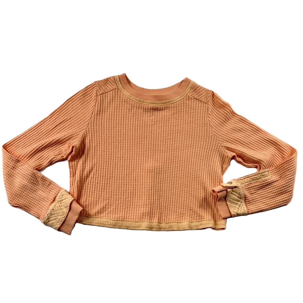 Free People women orange Thermal long Sleeve XS crop top